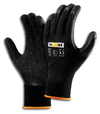 Produktbild von 12 Paar schwarze Polyester-Strickhandschuhe mit Latexbeschichtung Größe L/9