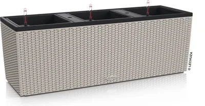 Produktbild von LECHUZA-Pflanzgefäß TRIO Cottage 40 Sandbraun | Mini-Gemüsebeet mit Bewässerungssystem und 3 Pflanzeinsätzen | Flechtoptik | 129,5 x 42 x 44 cm| 15026
