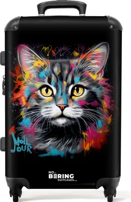 Produktbild von NoBoringSuitcases.com® Großer Koffer - Katze mit bunten Pinselstrichen - Kombinationsschloss TSA - Hartschalen Trolley 4 Rollen - 72 liter - Reisekoffer - 66 cmKoffer Mittelgroß 67x43x25 cm, 72L,