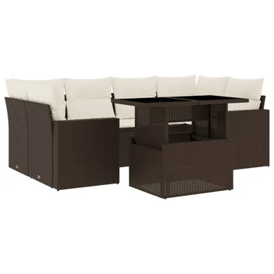 Produktbild von 7-tlg. Garten-Sofagarnitur mit Kissen Braun Poly Rattan