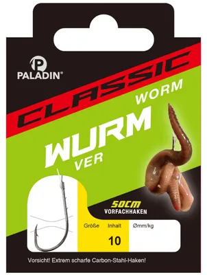 Produktbild von Paladin Classic Wurm gebunden 50cm gunsmoke - 10 Wurmhaken, Durchmesser:0.35mm, Größe:Gr. 4, Tragkraft:10,2kg