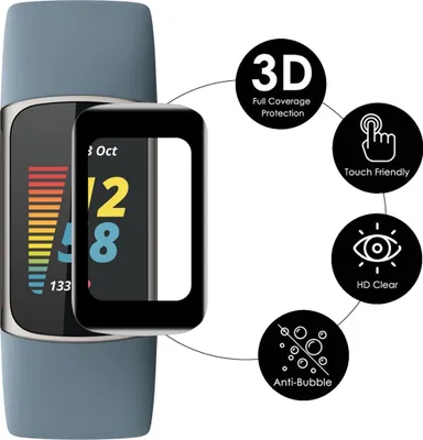 Produktbild von Für Fitbit Charge 6 / 5 3D Curved Schutz Folie Film Schutz Cover Displayschutz