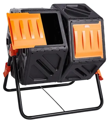 Produktbild von VEVOR Kompostbehälter, 162,8 L Dual Chamber Kompost-Tumbler, großer rotierender Komposter mit 2 Schiebetüren und Stahlrahmen, BPA-freier Kompostbehälter-Tumbler für Garten, Küche, Hof, im Freien, 37 Gallonen