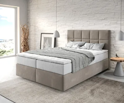 Produktbild von DELIFE Boxspringbett Dream-Fine 140x200 cm Mikrofaser Beige mit TFK Matratze und Visco Topper