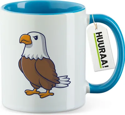 Produktbild von Huuraa Kaffeetasse Adler Comic 330ml Blau Keramik Kaffeebecher Geschenkidee