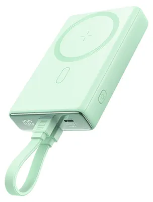 Produktbild von Joyroom JR-PBM01 Magnetische Powerbank 10000mAh 20W mit Ständer + Lightning - USB-C Kabel - Grün