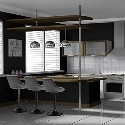 Produktbild von 2 x Barhocker aus Samt höhenverstellbar mit Rückenlehne und Fußstütze, 35 x 37 x 64,5-80 cm, Dunkelgrau