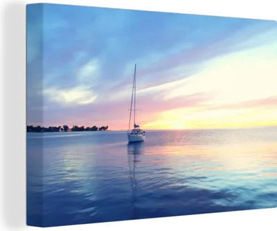Produktbild von OneMillionCanvasses® - Leinwandbilder - 140x90 cm, Segelboot bei Sonnenuntergang, Wandbilder Kunstdruck Wanddekoration - Foto auf Leinwand - Gemälde auf Holzrahmen