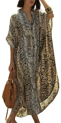 Zdjęcie produktu dla Solidchoice - Sukienka typu kimono w stylu boho, z dekoltem w kształcie litery V i rękawami typu "skrzydło"