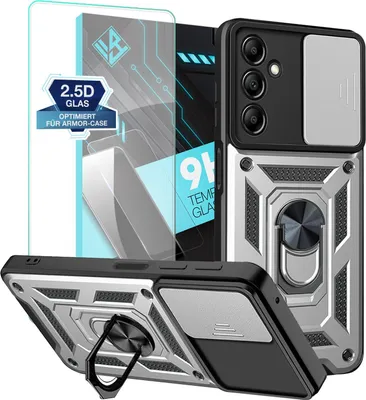 Produktbild von Armor Handyhülle für Samsung Galaxy A15 / A15 5G mit 9H Displayglas Displayschutz Kameraschutz Handy Panzer Case Cover Schutzhülle Outdoor Farbe: Silber