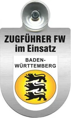 Produktbild von Einsatzschild mit Saugnapf - Zugführer im Einsatz - incl. Regionenwappen nach Wahl 309749 Color - Region Baden-Württemberg