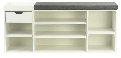 Produktbild von Schuhbank Flur Weiß 100 cm mit Sitzkissen, Schublade und Regalböden