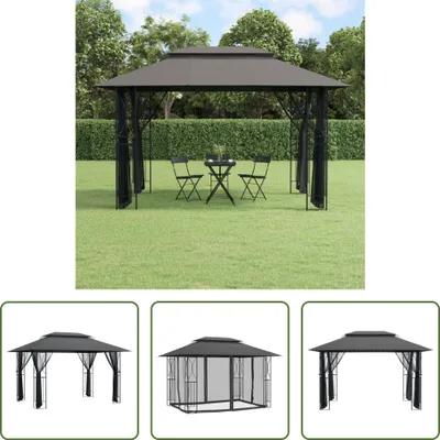 Produktbild von The Living Store Pavillon mit Seitenwänden Anthrazit 400x300x270 cm Stahl