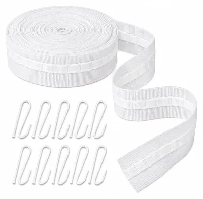 Produktbild von Gardinenband mit Gardinenhaken - 30m Kräuselband 2,5cm Breite mit 10 Haken - Zum Aufnähen für Faltenvorhänge und Heimtextilien aus Polyester