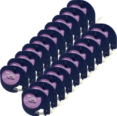 Produktbild von DULA – Dymo LetraTag 12267 Etiketten – Schwarz auf Transparent – 12 mm x 4 m – 20 Stück