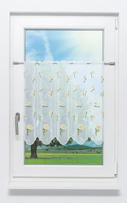 Produktbild von Scheibengardine Plauener Spitze Margerite  (Bx H) 130,4cm * 59cm Gelb/gelb-grün
