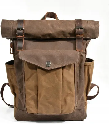 Produktbild von Reiserucksack, Tourist, Geräumig, Vintage, Kunstleder, Braun, Canvas