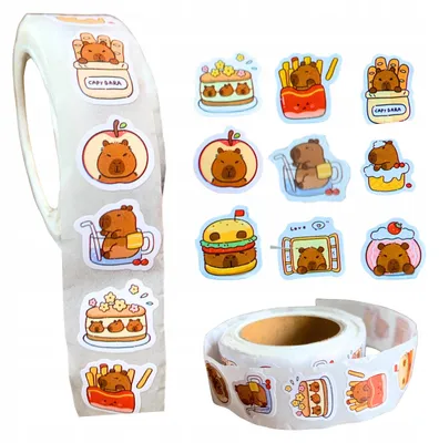 Obrázok produktu pre Samolepky kapybara, 500 kusov, motivačné, pre deti, darčeková rolka
