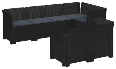 Produktbild von vidaXL 7-Sitzer Gartensofa mit Kissen Rattan-Look PP Anthrazit