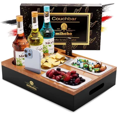 Produktbild von Couchbar Sofa Organizer mit 3 Snackschalen Holzfarbe