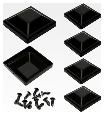 Produktbild von 6 Stück Kunststoff Zaunpfostenkappen 9x9 Schwarz, Quadratische Zaunpfostenaufsätze mit Befestigungsschrauben, Wetterfeste Zaunpfostenschutzkappen