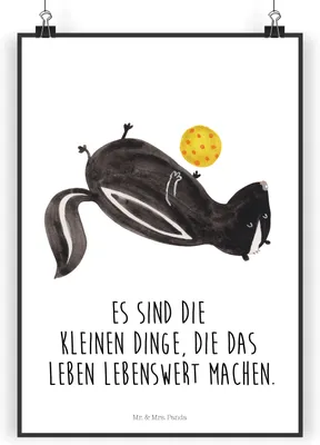 Produktbild von Mr. & Mrs. Panda Bild Stinktier Ball DIN A3 - Weiß - Geschenk, Stinker, kunstdruck poster, Wandbild, drucke, Skunk, Plakat, Raubtier, wanddeko, Weisheit, Wildtier