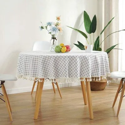 Obrázek produktu pro Kulatý ubrus z bavlny a lnu, 150 cm, pro vnitřní i venkovní použití