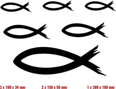 Produktbild von Set - 6 mal Fische KFZ Aufkleber - christliches Symbol, ICHTHYS verschiedene Größen