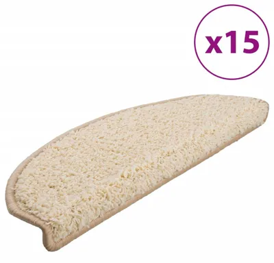 Image de vidaXL Tapis d'escalier 15 pcs. 65x21x4 cm Crème Demi-Rond Grand