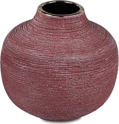 Produktbild von Deko-Gefäß Kugelvase berryrot-gold 15cm Keramik matt goldener Rand