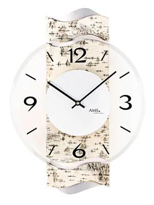 Produktbild von AMS 9624 Wanduhr Quarz analog Holz Birke-Optik mit Glas modern geschwungen