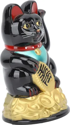 Image de Figurine Lucky Cat 11,5 cm – plastique, fonctionne à piles, chat porte-bonheur pour la maison, le bureau et l'hôtel, décoration noire