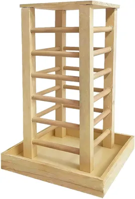 Productafbeelding van Houten Hooivoerrek - Hooihouder Kleine Dieren - Voorkomen Hooiverspilling - Veilig Kauwmateriaal - 38L x 27B x 4H cm - Veelkleurig