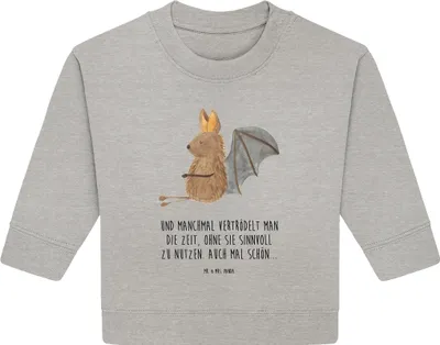 Produktbild von Mr. & Mrs. Panda Organic Baby Pullover Fledermaus Sitzen 6. - 12. Monat - Heather Grey - Geschenk, Fledermäuse, Lustige Sprüche, Entspannen, Bullover, Motivation