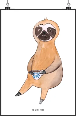 Produktbild von Mr. & Mrs. Panda Bild Faultier Kaffee DIN A2 - Weiß - Geschenk, faul, Wandbild, Deko, Coffeelover, Coffeeaddict, drucke, wanddeko, wandkunst, Coffee