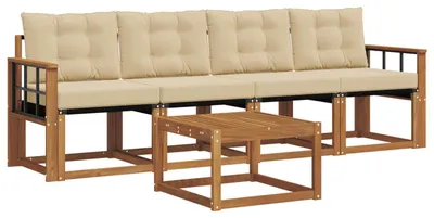 Immagine prodotto di vidaXL Set di divani da esterno, 5 pezzi, colore naturale e beige