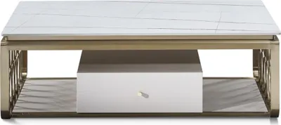 Produktbild von Holz Couchtisch in Natur mit Edelstahl – Modernes Design