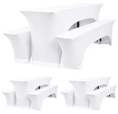 Produktbild von Biertischhussen Set 3 Stück Weiß Elastisch 220 x 50 x 70 cm für Bierzeltgarnitur