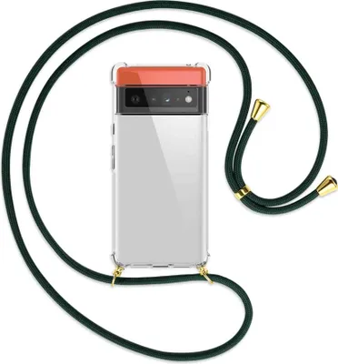 Produktbild von Handykette Backcover-Schutzhülle mit Band (Metall goldfarben) für Google Pixel 6 Pro - dunkelgrün