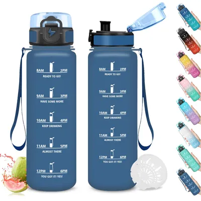 Produktbild von Trinkflasche 500ml Auslaufsicher mit Zeitmarkierung, Mujigaga Wasserflasche