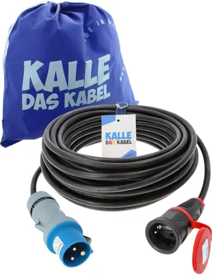 Produktbild von KALLE DAS KABEL CEE Adapterleitung 3G 1,5 mm² 20 Meter CEE Stecker-SCHUKO Kupplung 230V 16A Schutzart IP44 Adapterkabel Verlängerungsleitung Außenbereich Gummikabel