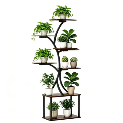 Produktbild von Blumenregal Metall 7 Ebenen – Pflanzenständer für Garten, Balkon & Wohnzimmer, Mehrstöckige Blumentreppe 50x26x151 cm