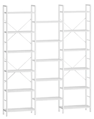 Image de Bibliothèque - Meuble sur pied - 17 compartiments sur 6 niveaux - Étagères réglables - Capacité de charge : 340 kg - Panneau de particules - Salon/bureau - Blanc