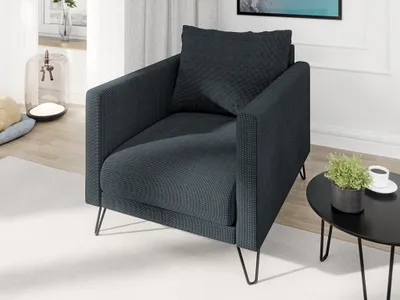Produktbild von S-STYLE MÖBEL - Harmony - Moderner Sessel aus Graphit Chenille-Stoff mit Hohen Schwarzen Metallfüßen, B/T/H: 80 cm/100 cm/85 cm