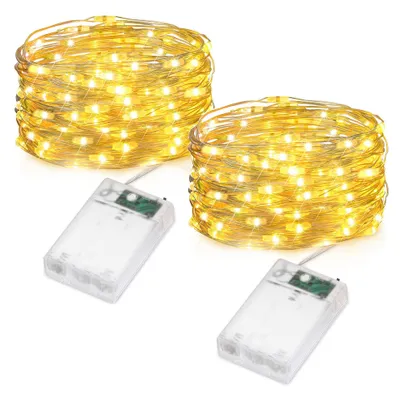 LED-Lichterkette, 50 warmweiße LEDs, 5 m, wasserdicht, Set mit 2
