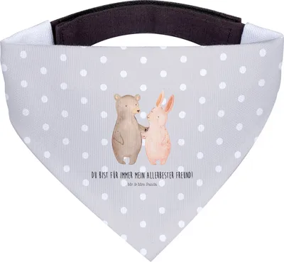 Produktbild von Mr. & Mrs. Panda Hundehalstuch Bär und Hase Umarmen - Grau Pastell - Geschenk, Hunde Halstuch, Freundin, für Immer, Tuch, Hund, Freunde