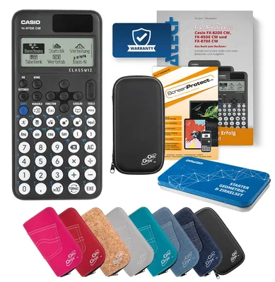 Produktbild von Casio FX-87 DE CW Taschenrechner mit Tasche schwarz, Schutzfolie, Buch & Zirkel Set