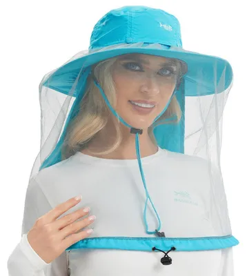 Image de Chapeau de protection solaire Moskito, UPF 50+, avec protection pour la nuque et filet pour la tête, couleur bleu clair, taille unique