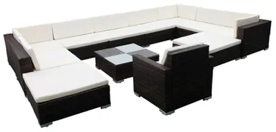 Produktbild von 12-tlg. Garten-Lounge-Set mit Kissen Poly Rattan Schwarz