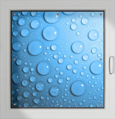 Produktbild von Wallario Lichtschutzbild, Dekorativer Sichtschutz Sonnenschutz 96 x 100 cm mit Motiv: Wassertropfen auf Blau - Verdunklung ohne Bohren